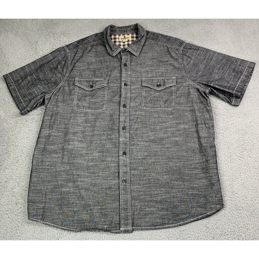 Woolrich Shirt mens Size XXLarge Gray Cotton Button Up‎ Short Sleeve Pockets